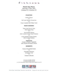 Chelsea v Everton Fishnets menu 05/05/2001