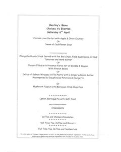 Chelsea v Everton Bentley's menu 06/04/2002 Premier League