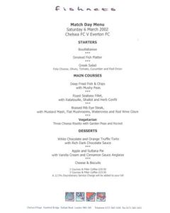 Chelsea v Everton Fishnets menu 06/04/2002 Premier League