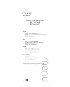 Chelsea v Everton FA Cup Final 30/05/2009 Menu