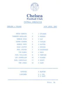 Chelsea v Fulham Reserves official programme 14/04/1982 Football Combination