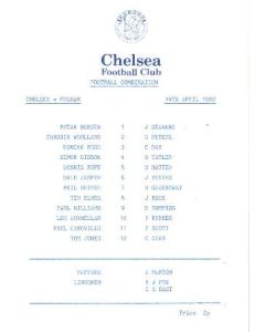 Chelsea v Fulham official programme14/04/1982 Reserves