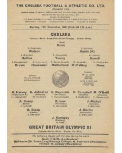 Chelsea v Great Britain Olympic XI official programme 16/12/1963