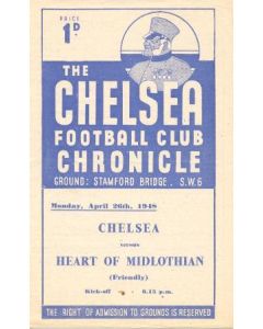Chelsea v Heart of Midlithian official programme 26/04/1948 friendly match