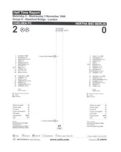 Chelsea v Hertha Berlin Half Time Report 03/11/1999 Champions League