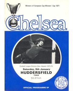 Chelsea v Huddersfield official programme 08/01/1972 Football League, token missing and hence half price