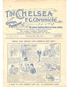 Chelsea v Huddersfield Town official programme 16/04/1921