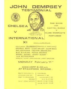 Chelsea v International XI and pre-game Capital Radio v Clube Emigrante Portugese official programme probably of season 1976-77 John Dempsey testimonial match