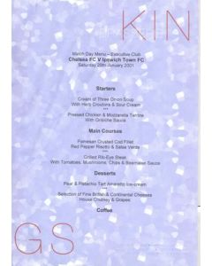 Chelsea v Ipswich Town KIN Brasserie Exclusive Club menu 20/01/2001