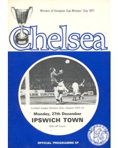 Chelsea v Ipswich Town official programme 27/12/1971 Football League, token missing and hence half price