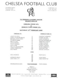 Chelsea v Ipswich Town U18 official programme 19/02/2005 FA Premier Academy League and U18 Fixtures