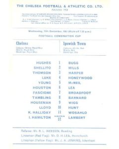 Chelsea v Ipswich Town official programme 13/12/1967 Reserves
