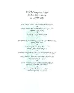 Chelsea v Lazio menu 22/10/2003