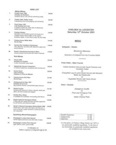 Chelsea v Leicester City menu 13/10/2001 Premier League
