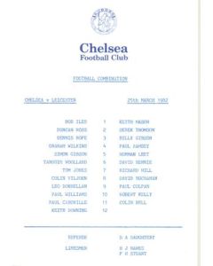 Chelsea v Leicester City Reserves official programme 25/03/1982 Football Combination