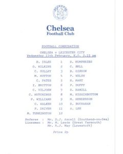 Chelsea v Leicester City Reserves official programme 11/02/1982 Football Combination