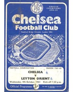 Chelsea Reserves v Leyton Orient Reserves official programme 04/10/1961
