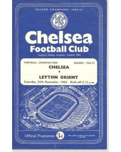 Chelsea Reserves v Leyton Orient Reserves official programme 26/11/1960