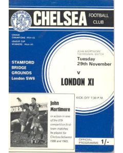Chelsea v London XI official programme 29/11/1966 John Mortimore testimonial match