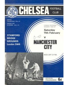 Chelsea v Manchester City official programme 11/02/1967 Football League, token missing and hence half price