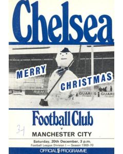 Chelsea v Manchester City official programme 20/12/1969 Football League, token missing and hence half price