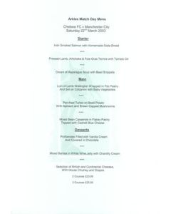 Chelsea v Manchester City Arkles menu 22/03/2003