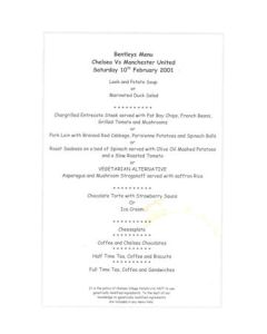 Chelsea v Manchester United Bentley's menu 10/02/2001, reduced price