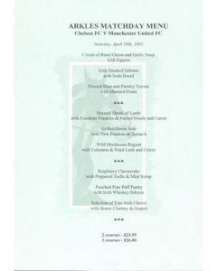 Chelsea v Manchester United Arkles menu 20/04/2002