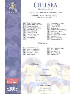 Chelsea v Manchester United official colour teamsheet 20/04/2002