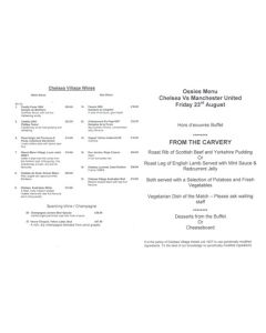 Chelsea v Manchester United Ossies menu 23/08/2002
