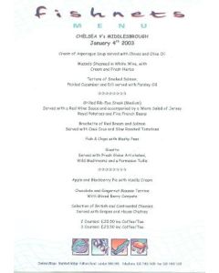 Chelsea v Middlesbrough menu 04/01/2003