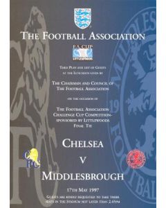 FA Cup Final 1997 Royal Box Programme of Arrangements Chelsea v Middlesbrough 