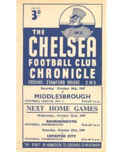 Chelsea v Middlesbrough official programme 18/10/1947