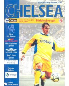 Chelsea v Middlesbrough official programme 31/03/2001 Premier League