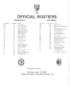 Chelsea v Milan teamsheet 31/07/2005