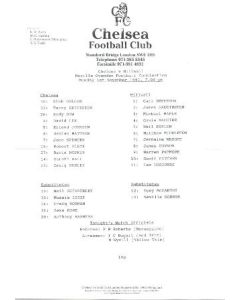 Chelsea v Millwall Reserves official teamsheet 01/11/1993 Football Combination