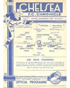 Chelsea v Millwall official programme 02/11/1940 Football League