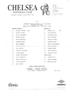 Chelsea v Millwall official programme 06/11/1995 Southern Junior Floodlit Cup