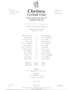 Chelsea v Millwall official teamsheet 22/01/1991