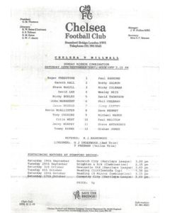 Chelsea v Millwall Reserves official teamsheet 12/09/1987 Football Combination