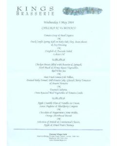 Chelsea v Monaco Kings Brasserie menu 05/05/2004
