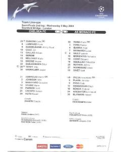 Chelsea v Monaco teamsheet 05/05/2004 Champions League Semi-Final, half price