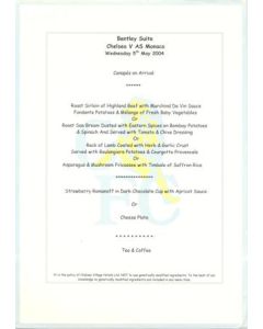 Chelsea v Monaco Bentley's menu 05/05/2004