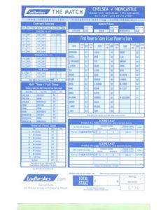 Chelsea v Newcastle United 12/12/2001 betting slip, League Cup