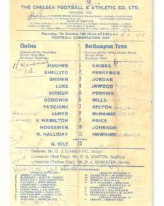 Chelsea v Northampton official programme 07/10/1967 Reserves