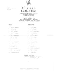 Chelsea v Norwich City Reserves official teamsheet 23/08/1993 Neville Ovenden Football Combination