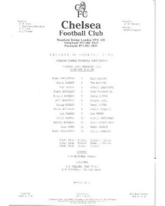 Chelsea v Norwich official teamsheet 26/02/1991