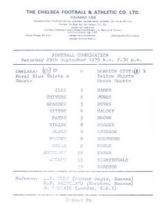 Chelsea v Norwich City official programme 29/09/1979 Reserves