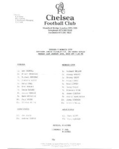 Chelsea v Norwich City official teamsheet 31/01/1994