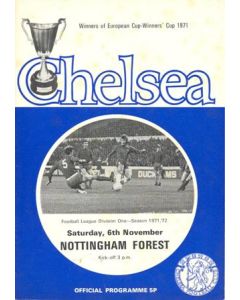 Chelsea v Nottingham Forest official programme 06/11/1971 Football League, token missing and hence half price